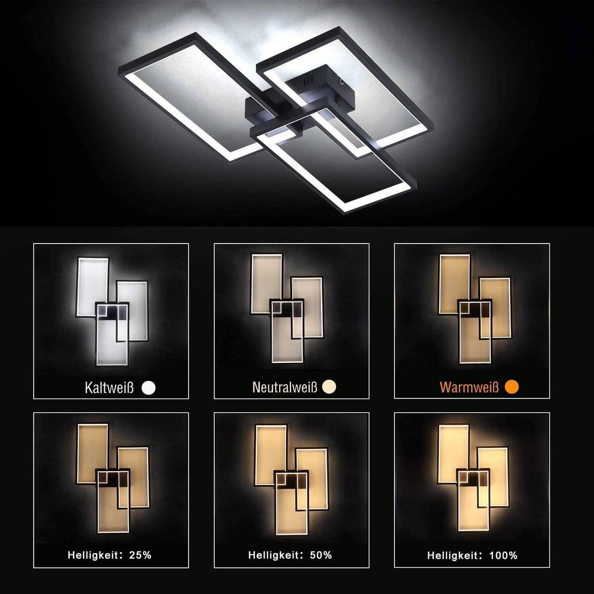 LED-DECKENLEUCHTE Irmgard 60/40/8.5 cm - Schwarz, Metall (40/60/8.5cm) - Nettlife