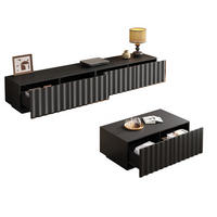 LOWBOARD TV-Schrank & Couchtisch Set, 3D Wellenfronten Design, 4+2 Schubladen, minimalistischer Stil - Schwarz, Holzwerkstoff (200/35/40cm) - EVRYAE