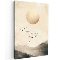 LEINWANDBILD Landschaft - Japandi - Vogel 80x120 cm - Beige, Textil (80/120cm) - MuchoWow