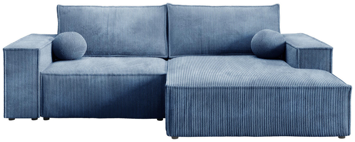 ECKSOFA Pablo Mini mit Schlaffunktion Himmelblau Cord - Blau, Textil (255/148cm) - Bromarkt