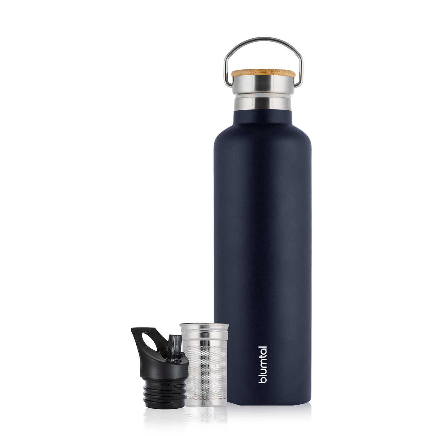 TRINKFLASCHE Leni 1000 ml, inkl. Teesieb und Sportdeckel - Dunkelblau, Metall (1L) - Blumtal