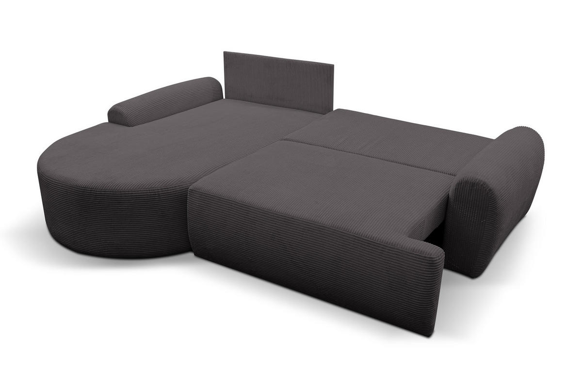 ECKSOFA Dream Cord in L-Form mit Schlaffunktion und Bettkasten, Farbe: Grau, Cordstoff, Ottomane Links - Grau, Textil (136/260cm) - VENASI MÖBEL