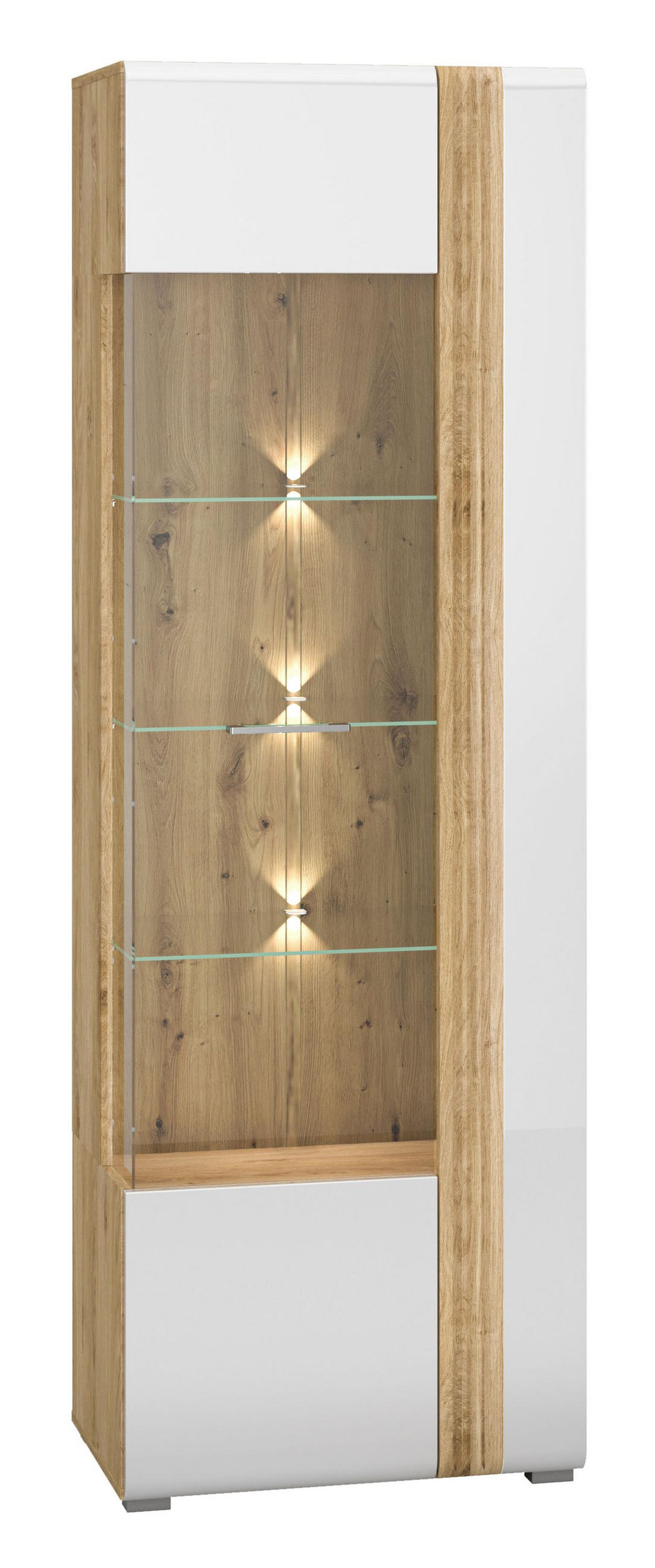 STANDVITRINE Adagio weiß hochglanz / Eiche castello 65 / 42 / 196cm - Weiß Hochglanz/Weiß, Holz/Holzwerkstoff (65/196/42cm) - Feldmann-Wohnen