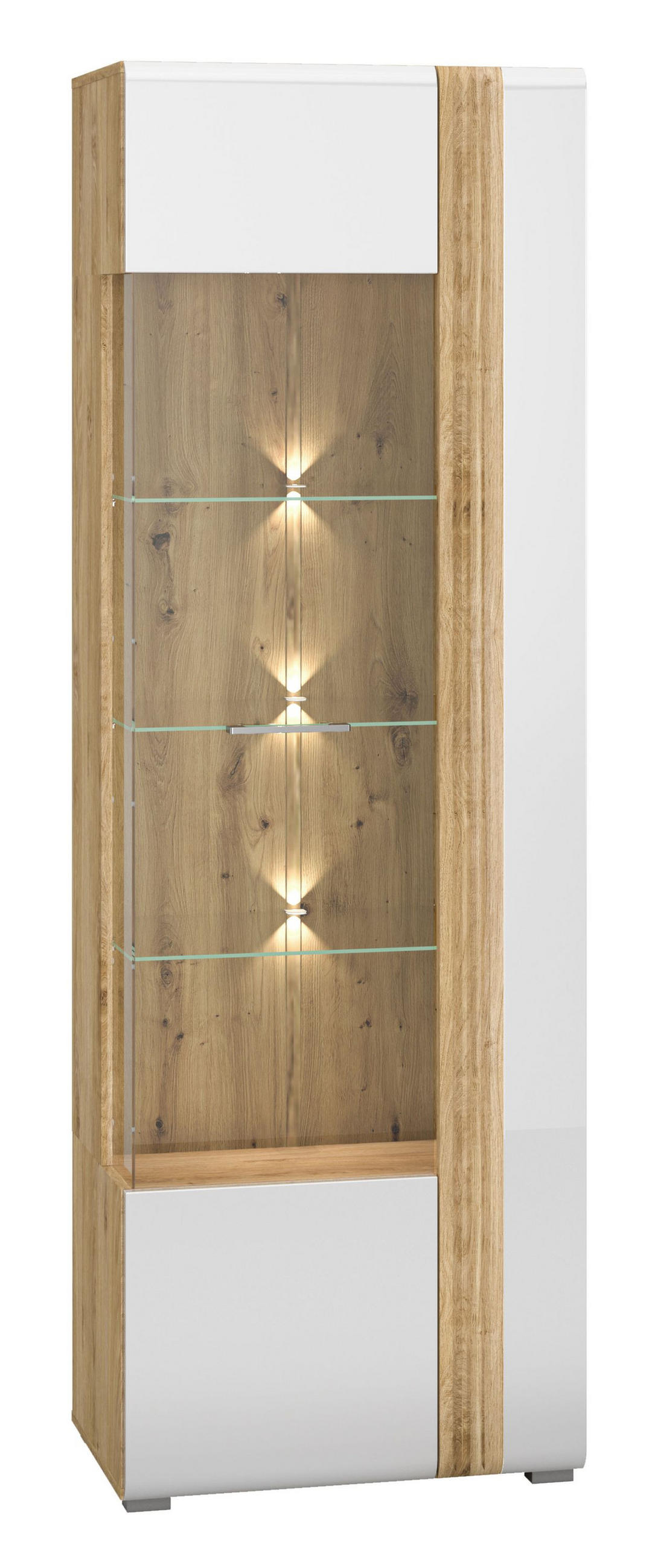 STANDVITRINE Adagio weiß hochglanz / Eiche castello 65 / 42 / 196cm - Weiß Hochglanz/Weiß, Holz/Holzwerkstoff (65/196/42cm) - Feldmann-Wohnen