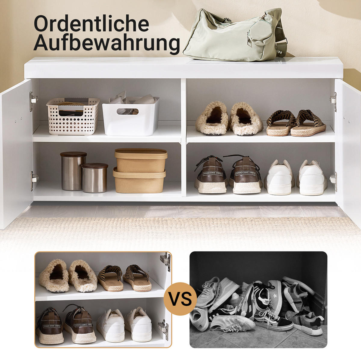 SCHUHBANK Weiß - Weiß, Holzwerkstoff (100/45/35cm) - SoBuy