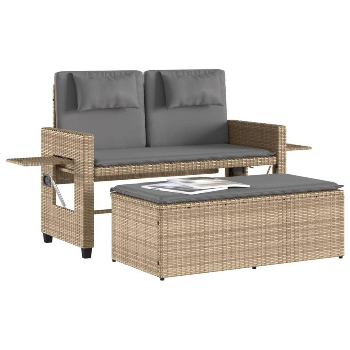 GARTENBANK Verstellbar mit Kissen Beige Poly Rattan - Beige, Kunststoff (122/83/58cm) - furnicato