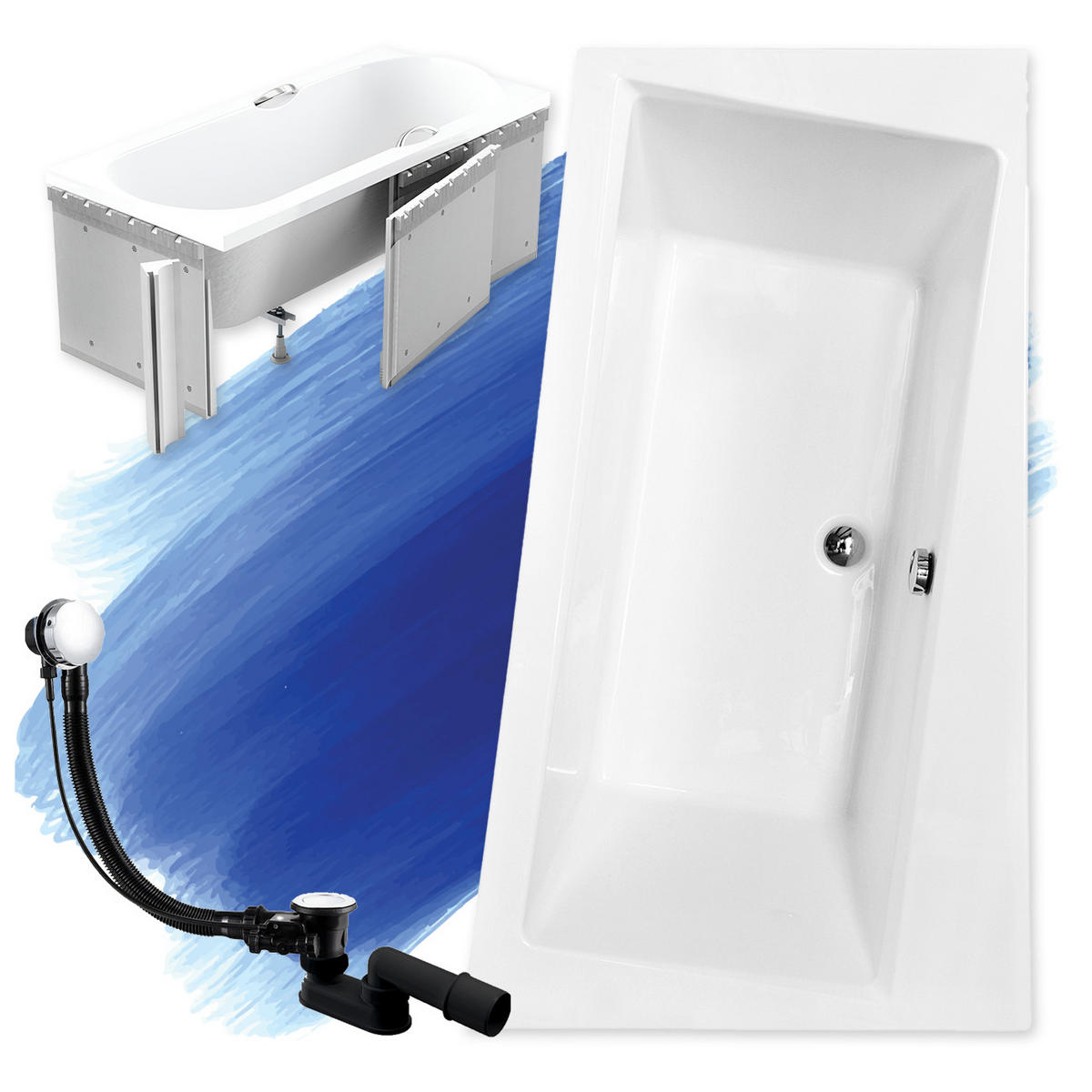BADEWANNE Eckwanne INFINITY 170/110 Rechts mit Styro Ablauf Füße - Weiß, Kunststoff (110/55.5/170cm) - bad land