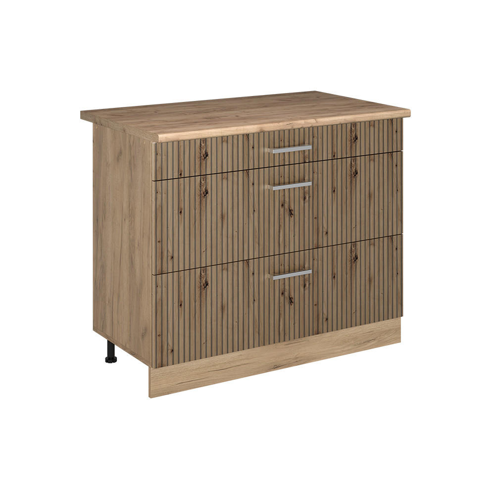 SPODNÍ SKŘÍŇKA KUCHYŇSKÉ LINKY R-Line, Řemeslný dub/Zlatý mocný dub, 100 cm pracovná doska Dub Goldkraft - dub artisan/barva dubu, kompozitní dřevo (100/81.6/60cm) - Vicco