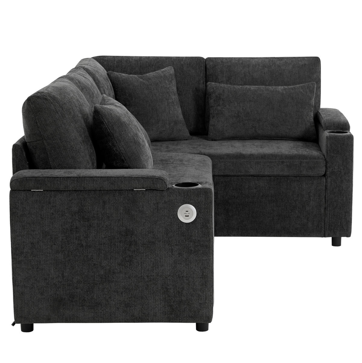 ECKSOFA 206,5/141/86 cm dunkelgrau aus Chenille mit Schlaffunktion - Dunkelgrau, Textil (141/206.5cm) - OKWISH