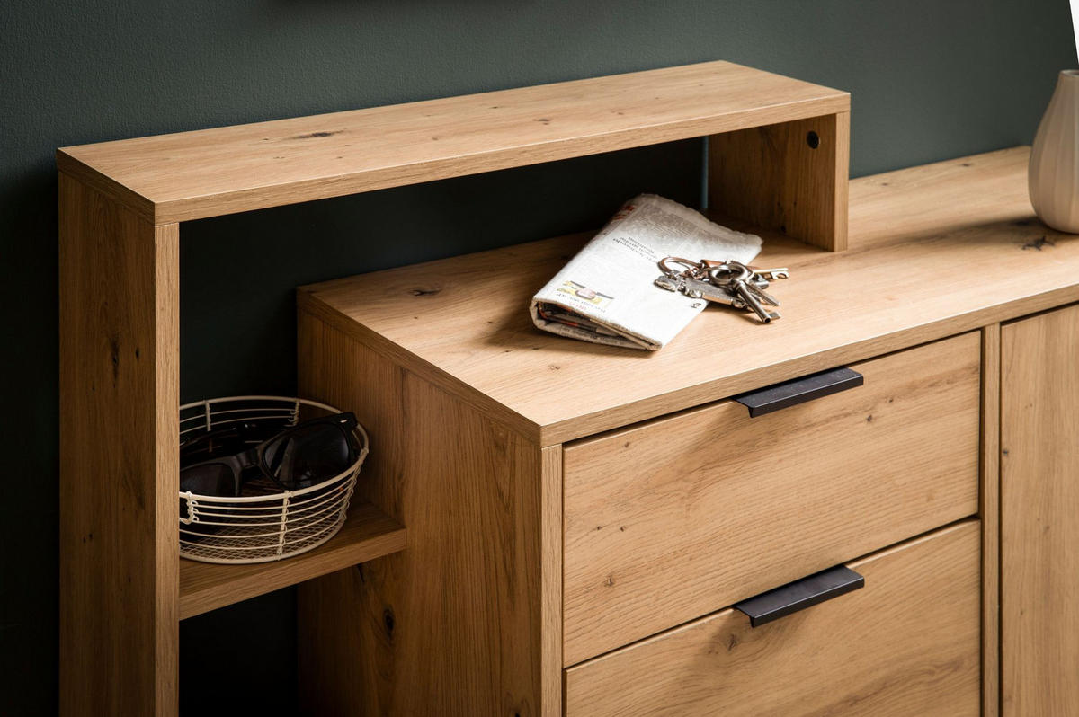 SCHUHSCHRANK – Eiche-Dekor, 98x110x30 cm, geschlossen, mit Schublade - Schwarz/Braun, Kunststoff (98/110/30cm) - KADIMA DESIGN