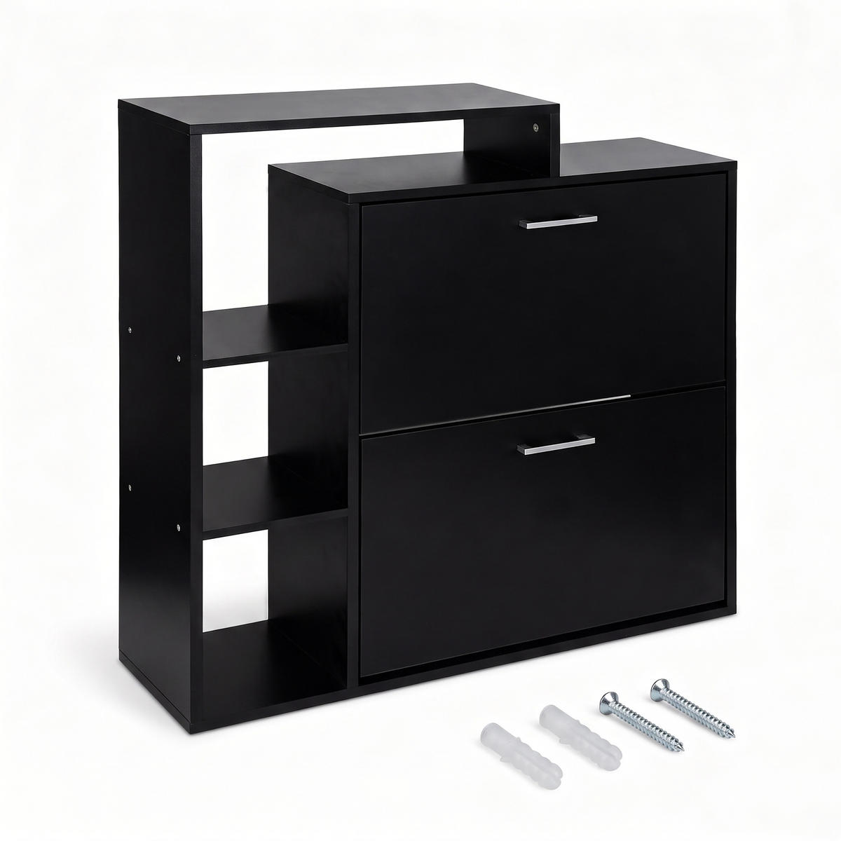 PANTOFAR Negru industrial 2 clapete - negru, material plastic/compozit lemnos (80/90/23.5cm) - Relaxdays