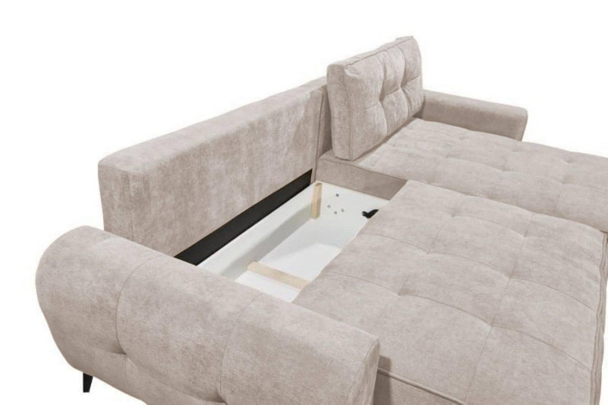 ECKSCHLAFSOFA mit Schlaffunktion und Bettkasten, beidseitig montierbar - Beige/Schwarz, Kunststoff/Textil (284/191cm) - ed exciting design