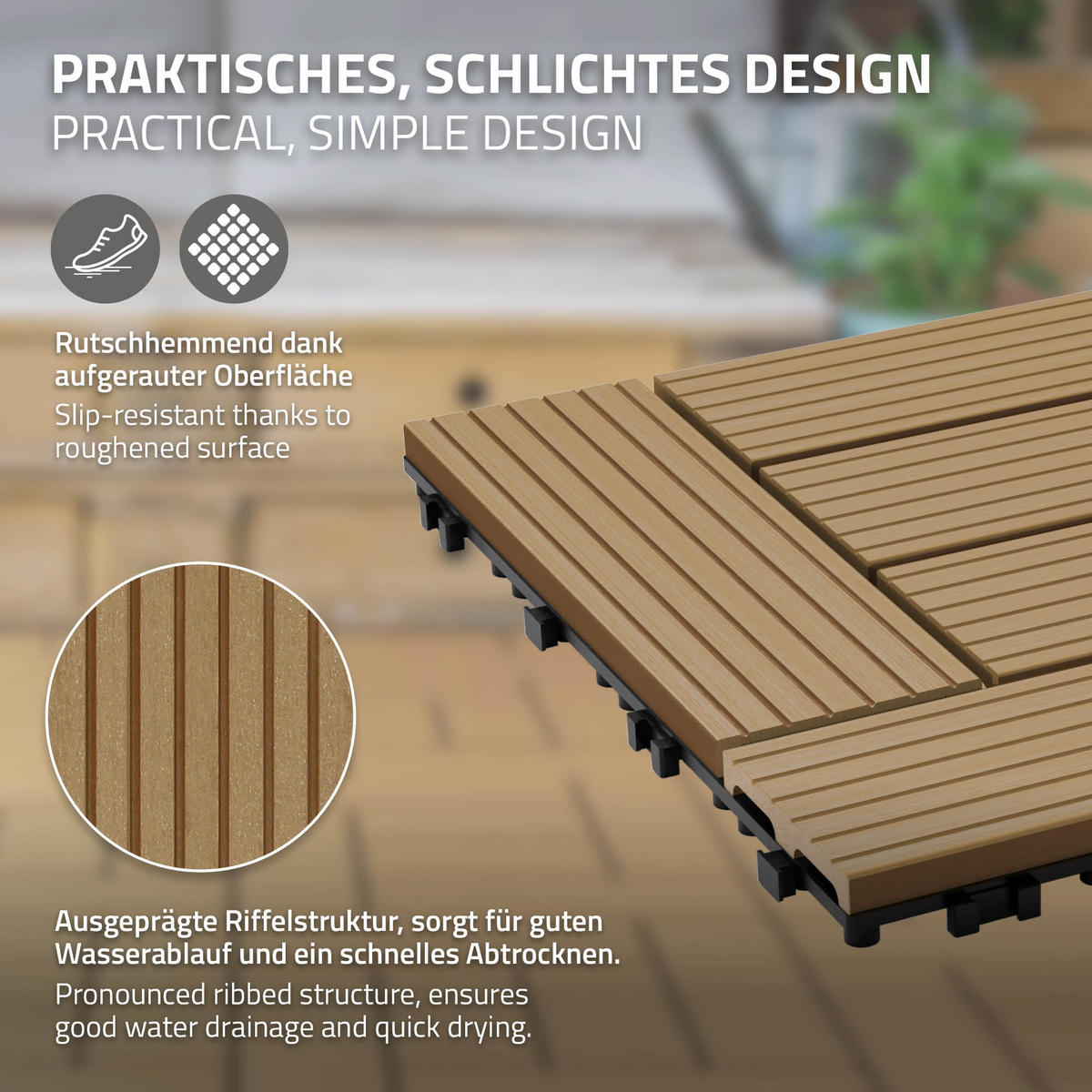 TERASOVÁ DLAŽBA Teak 22 kusů - teaková, kompozitní dřevo (30/30/2cm) - ECD-Germany