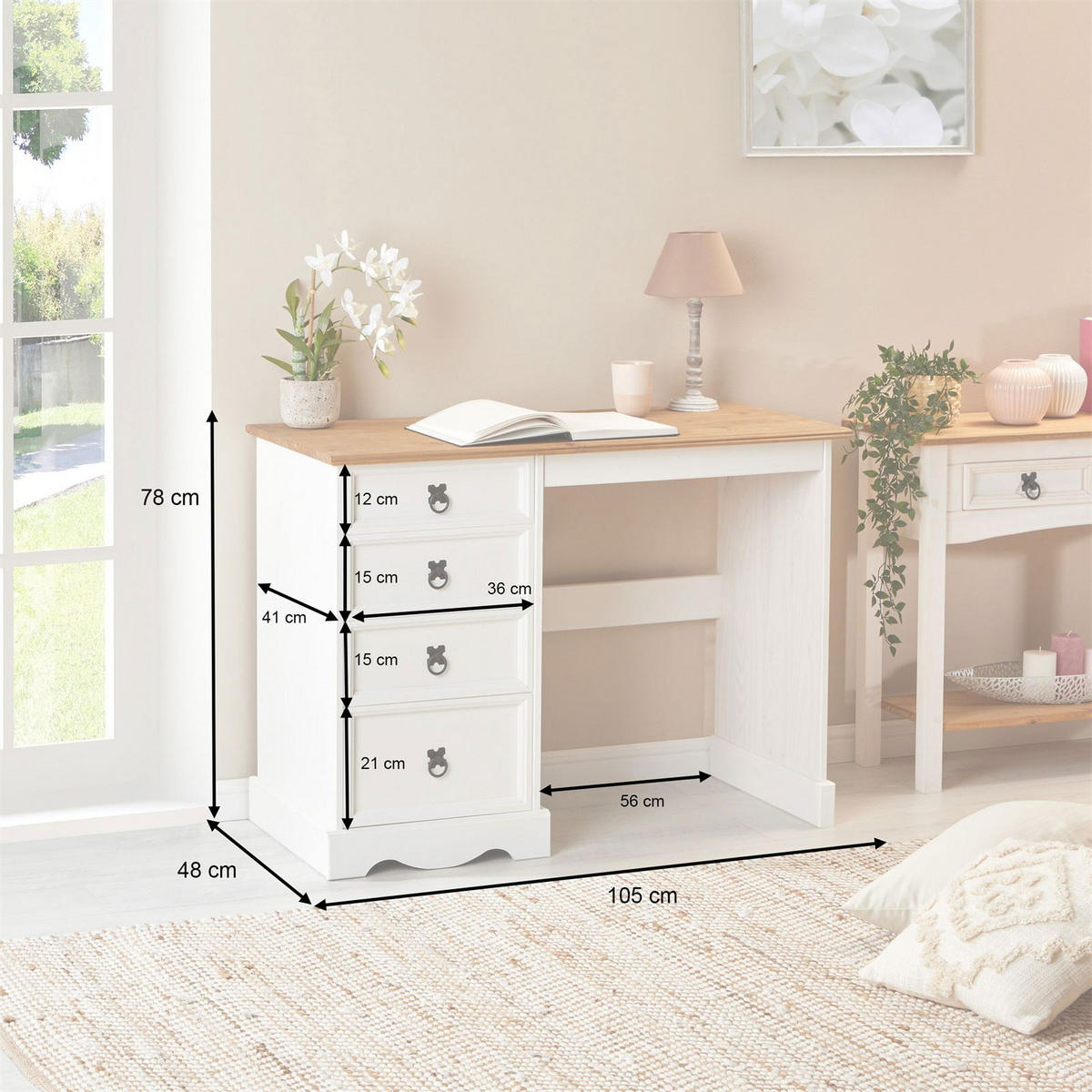 SCHREIBTISCH CAMPO weiß/braun - Weiß/Braun, Holz (49/105/78cm) - CARO-Möbel