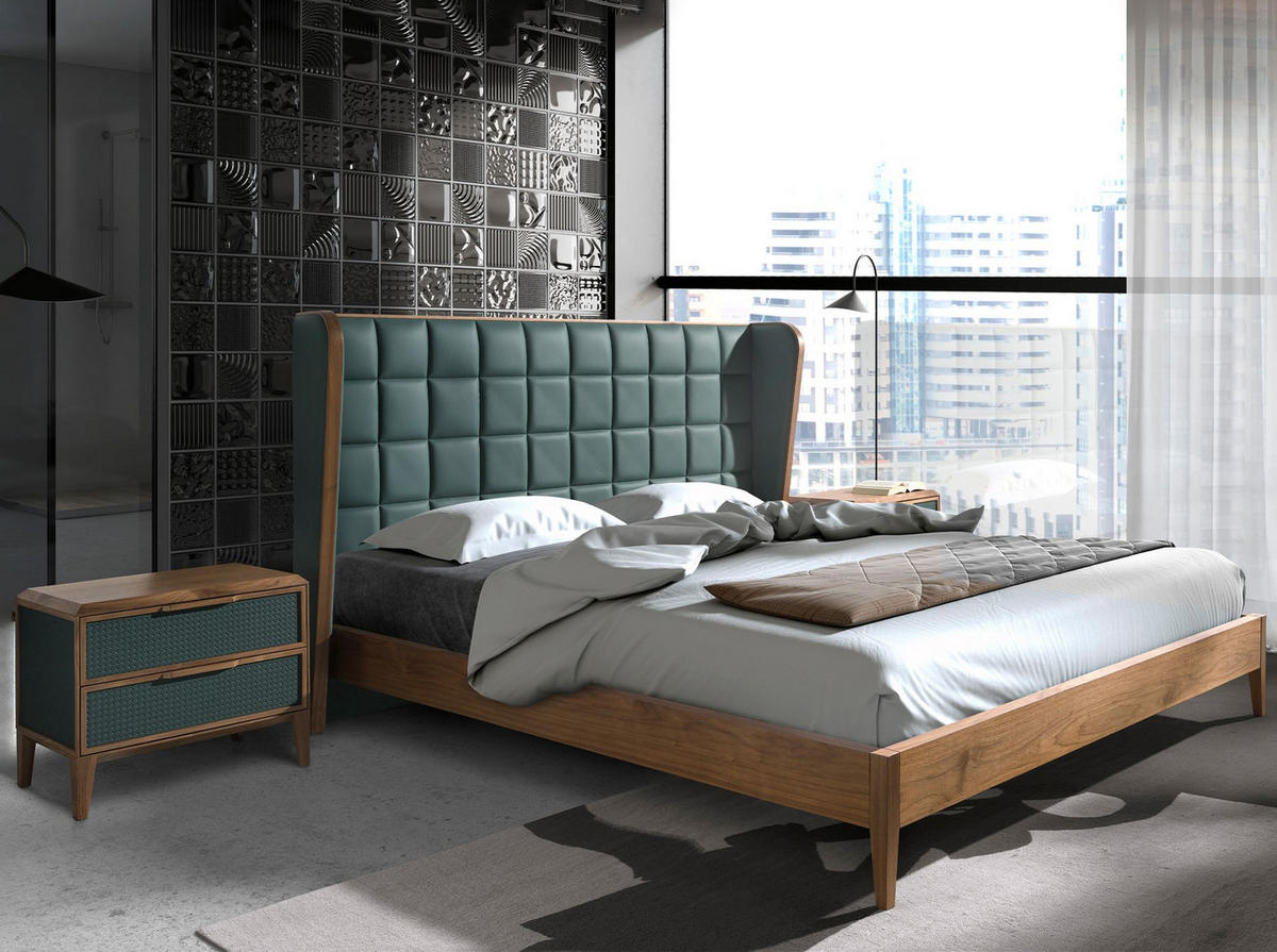 NACHTSCHRANK Nachttisch aus dunkelgrünem PVC und Walnussholz 60/40/51 cm - Dunkelgrün/Walnussfarben, Holz (60/51/40cm) - ANGEL CERDA