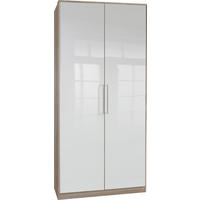KLEIDERSCHRANK Greven in Hochglanz Lack Weiß mit Eiche Sägerau 91x199x58 cm (BxHxT) – Drehtürenschrank 2-türig - Weiß/Braun, Holzwerkstoff (120/200/80cm)