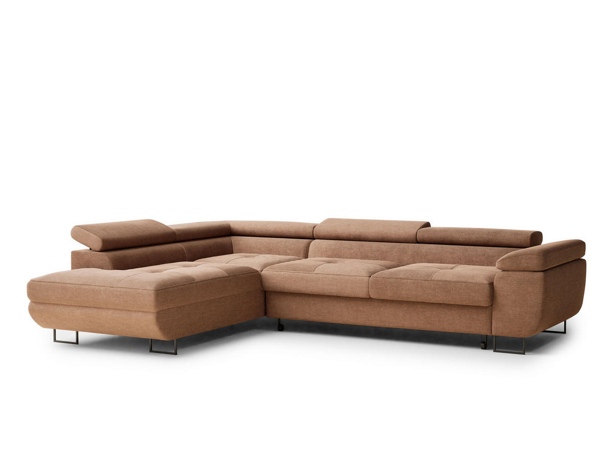 ECKSOFA Concord Hellbraun Chenille-Stoff - Links Seite - Hellbraun/Schwarz, Holz/Holzwerkstoff (203/277cm) - Maison de Reve