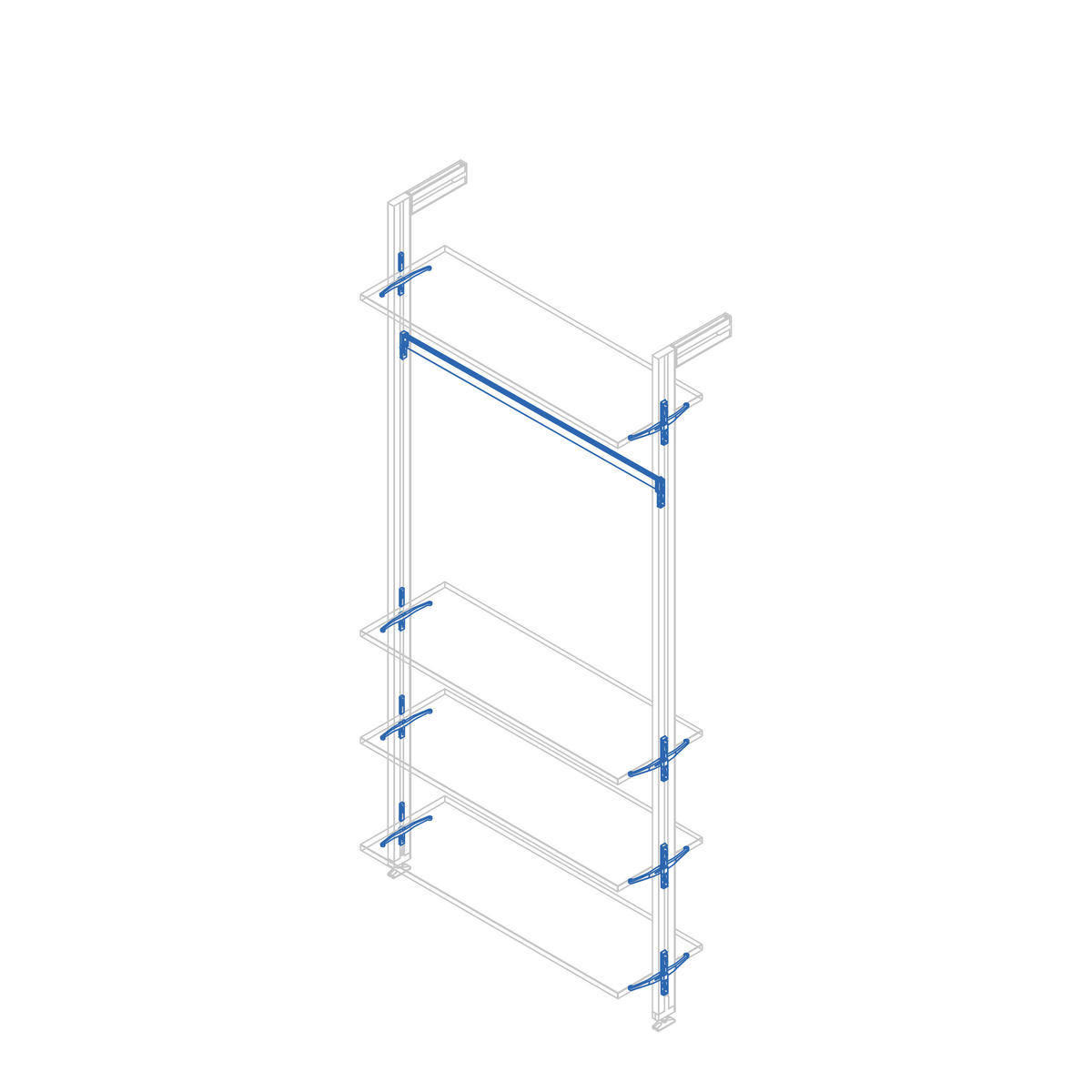 BRACKET SET für 4 Holzböden und 1 Hängestange 1m lang Zero, Aluminium und Zamak und Kunststoff, Steingrau lackiert - Grau, Metall (4.1/12/20cm) - EMUCA