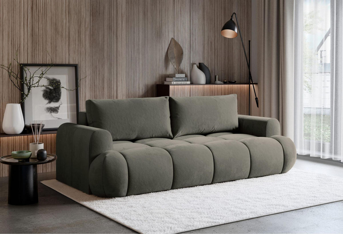 3-SITZER SOFA Ombo Doce Dunkelbeige wasserabweisender Samt - Anthrazit/Schwarz, Kunststoff/Textil (250/92/110cm) - Selsey