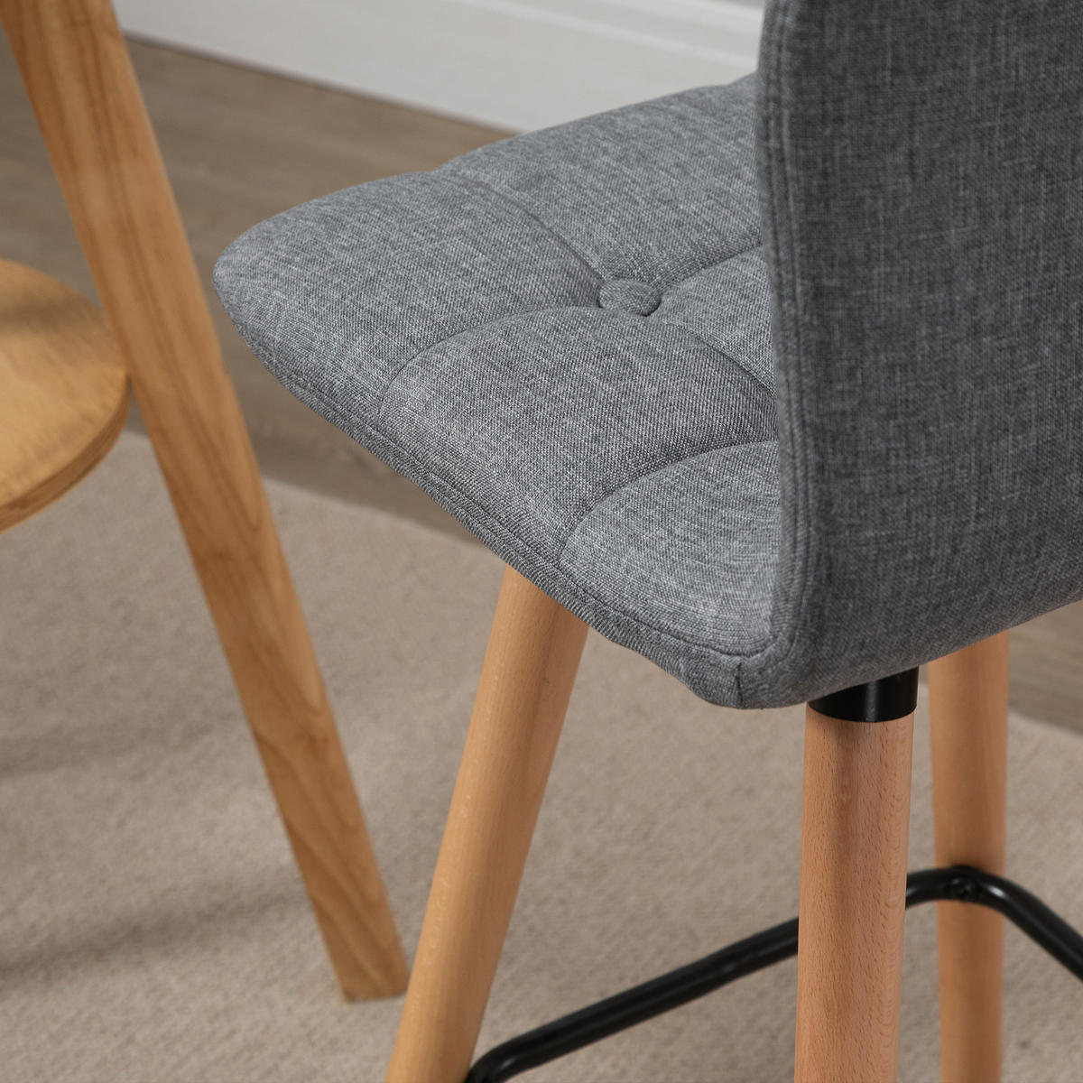 BARHOCKER 2er-Set DE-14776 gepolstert mit Holzfüßen Grau - Grau, Holzwerkstoff (41.5/97.5/47cm) - ComfortXL