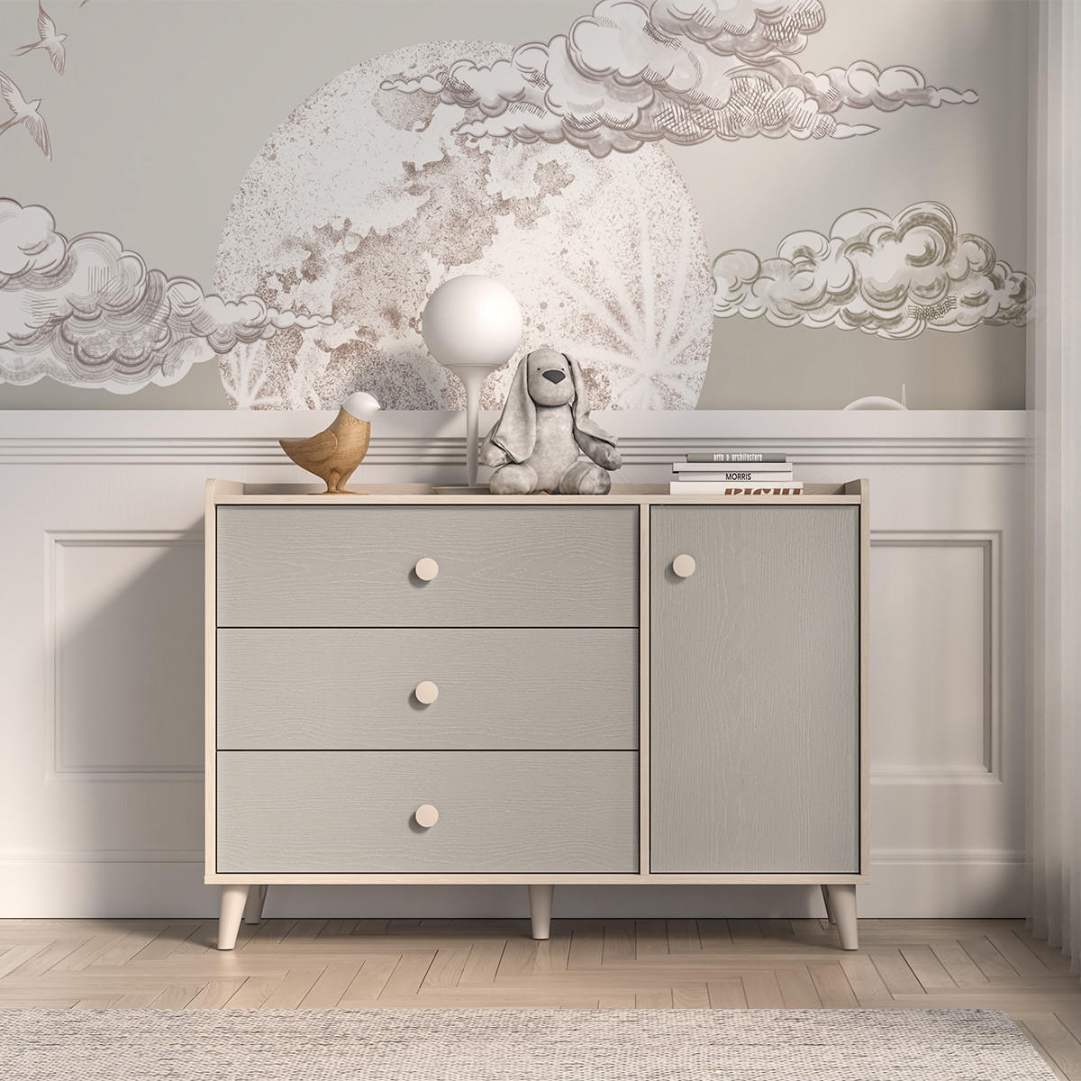 DĚTSKÁ KOMODA Alycia Béžová - Šedá - Efekt dřeva - šedá, dřevo (120/85/40cm) - Petits-meubles