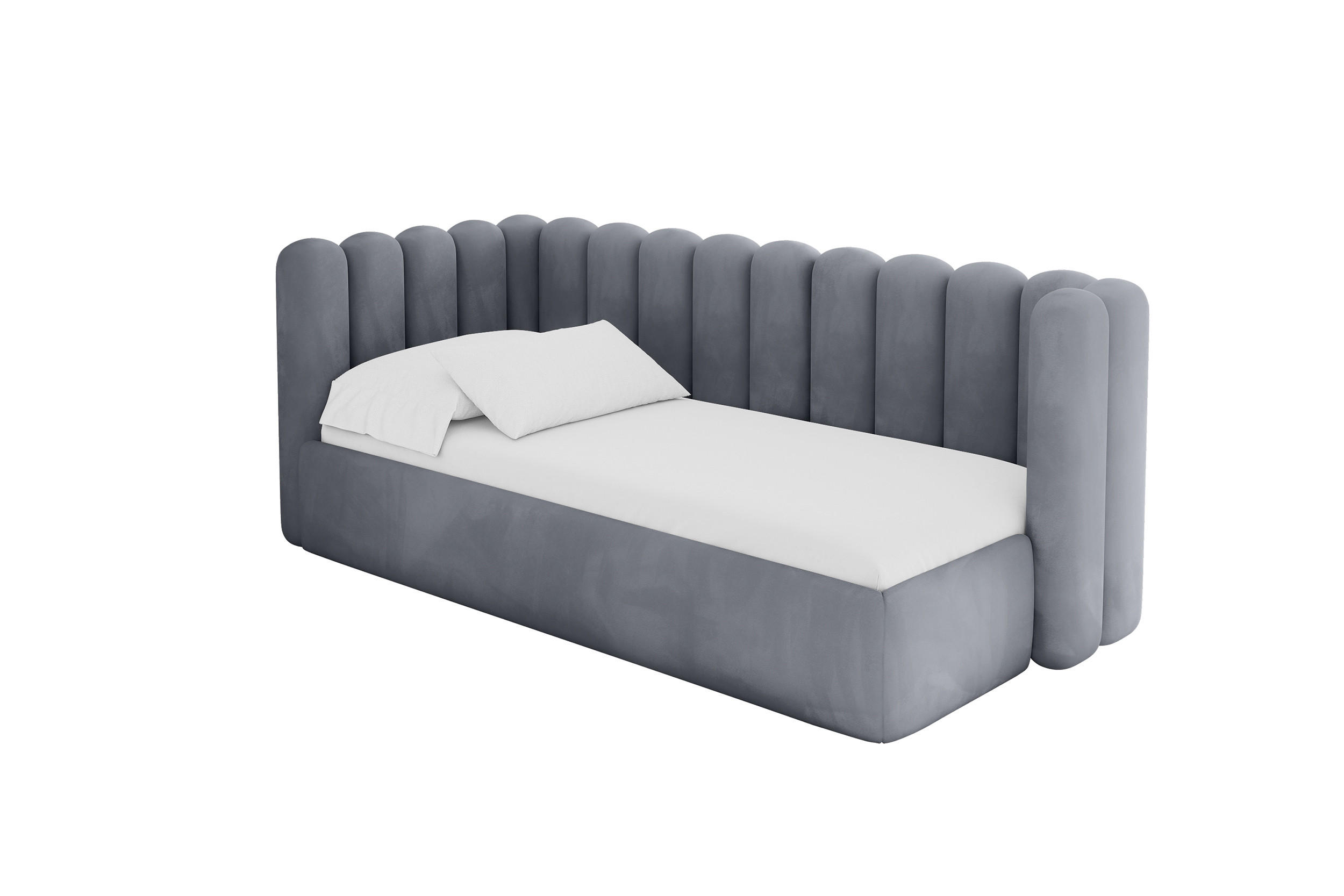 EINZELLBETT Jugendbett mit Bettkasten und Matratze H3/H4, Rechts - HUGY 100x200 Grau - Blaugrau, Holzwerkstoff/Textil (100/200cm) - ALTDECOR