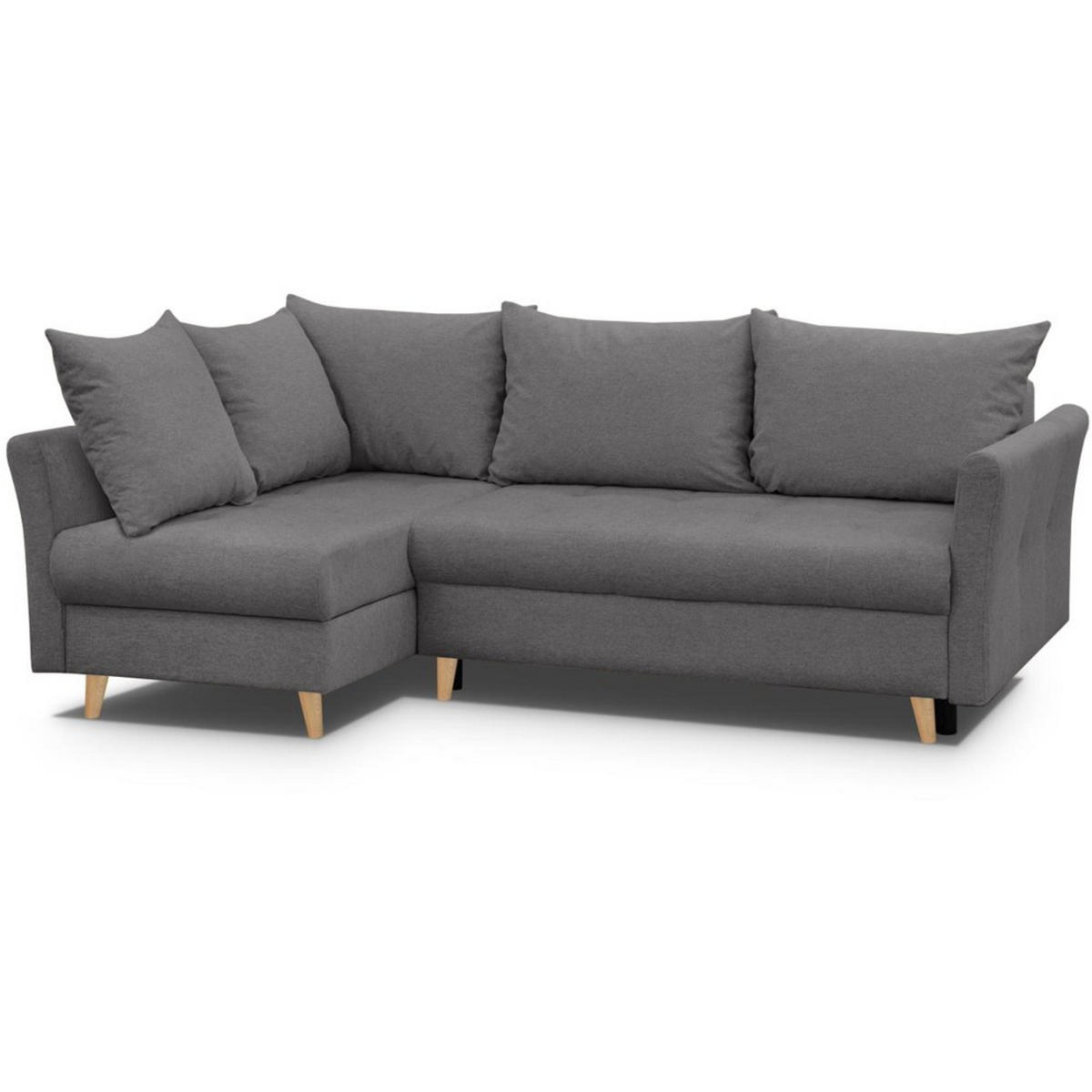 ECKSCHLAFSOFA Neron mit 2 Bettkasten und Beine in Buchefarbe, Dunkelgrau, links - Dunkelgrau/Buchefarben, Textil (233/148cm) - Beautysofa