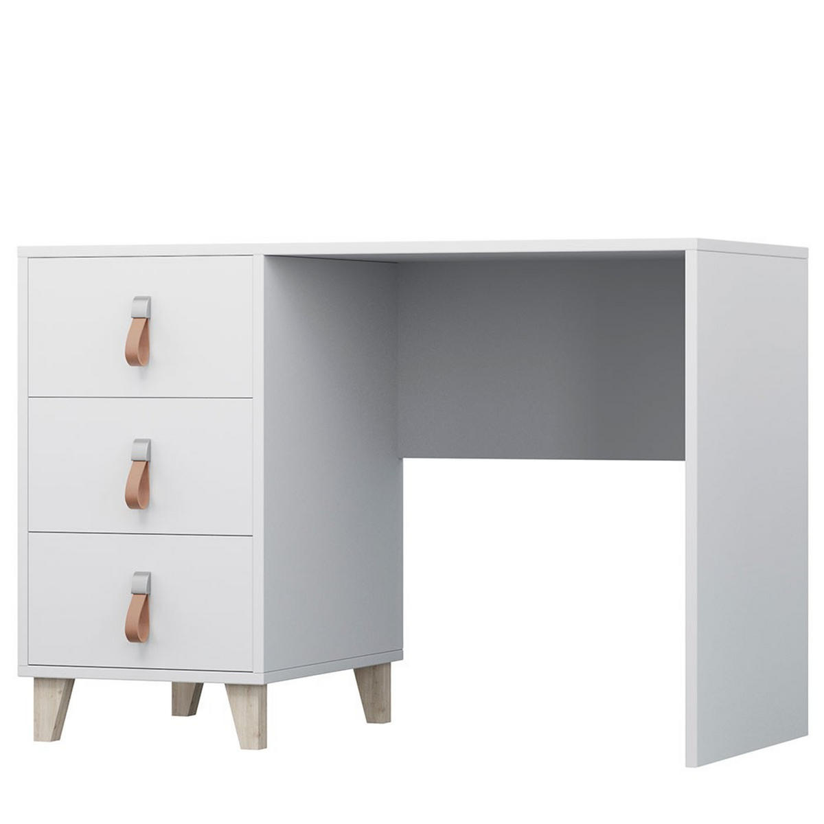 JUGENDZIMMER Svala 4 teilig in Weiß, Skandinavischer Stil, großer Kleiderschrank, Schreibtisch, Kommode 02, Wandregal - Weiß, Holzwerkstoff (80/200/120cm)
