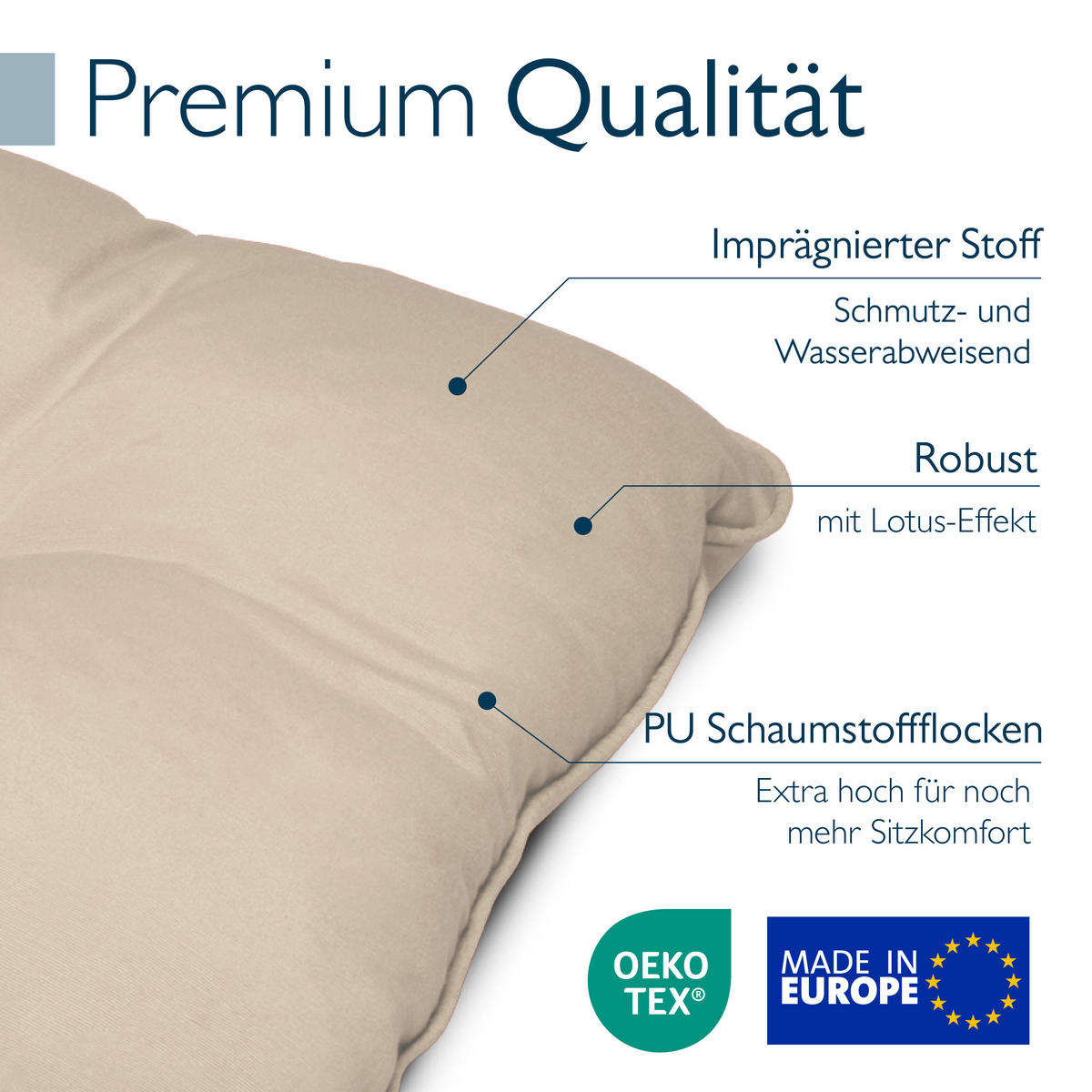 LOUNGEKISSEN Flair Outdoor Sitz 60x60x10cm mit Rücken 60x40x12cm Natur (2tlg) - Naturfarben, Textil (60/60cm) - Beautissu 