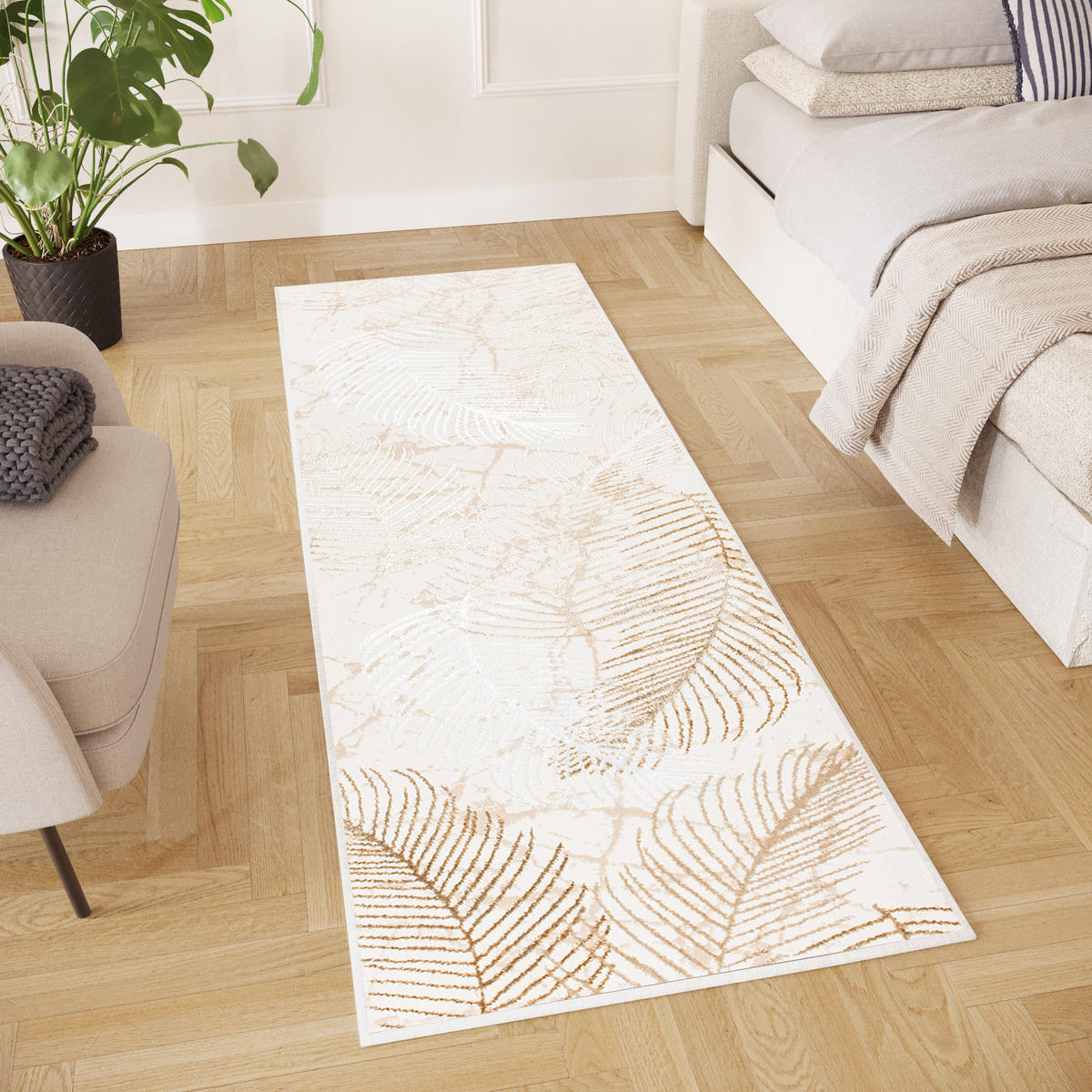 LÄUFER Crystal Braun Palmenblätter 80/1100 cm - Braun, Textil (80/1100cm) - Tapiso