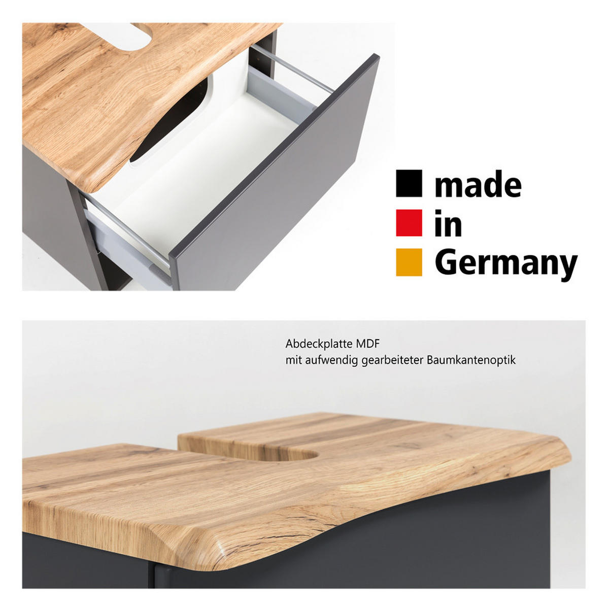 BADMÖBEL-SET 3-TLG. Kahla-03 - Anthrazit/Braun, Holzwerkstoff (141/200/40cm) - Lomado