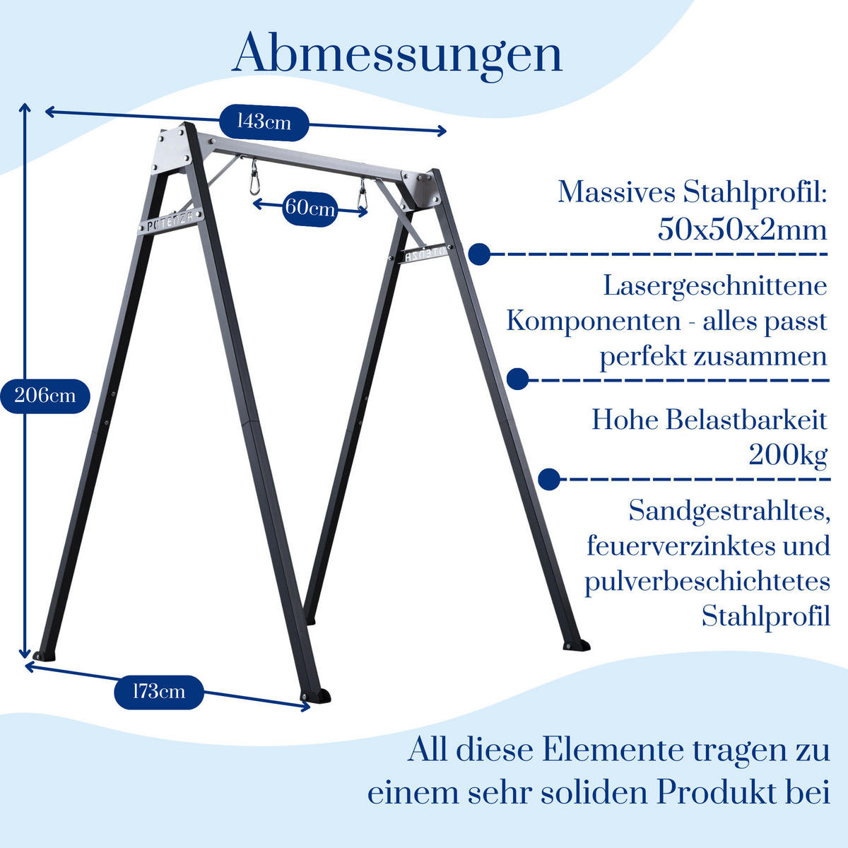 SCHAUKELGESTELL für den Garten für Kinder Feuerverzinkt Metall - Graphitfarben, Metall (143/173cm) - Potenza