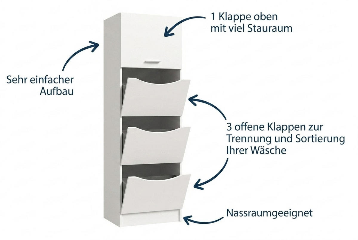 WÄSCHESCHRANK Mixx (B/H/T: ca. 60/195/68 cm) in Weiß/weiß - Weiß, Holzwerkstoff (60/195/68cm)