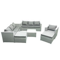GARTENMÖBEL-SET mit Kissen Polyrattan Hellgrau-Mix 9-Sitzer - Hellgrau/Grau, Glas/Kunststoff - Fimous