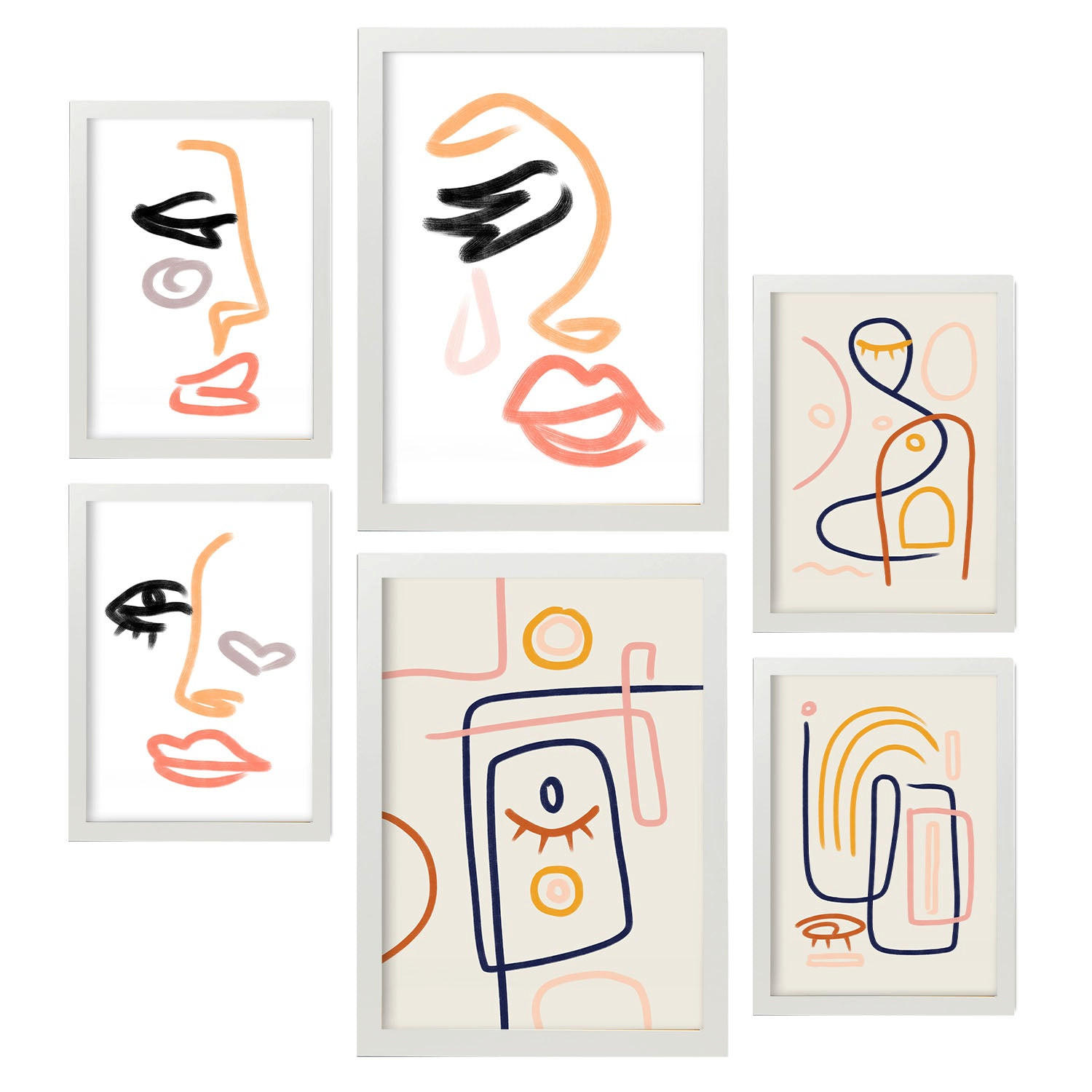 POSTER Set Mit 6 Stille Heuert In Weibliche Zusammenfassung A3 & A4 Weißer Rahmen - Weiß, Papier (29/3cm) - Nacnic