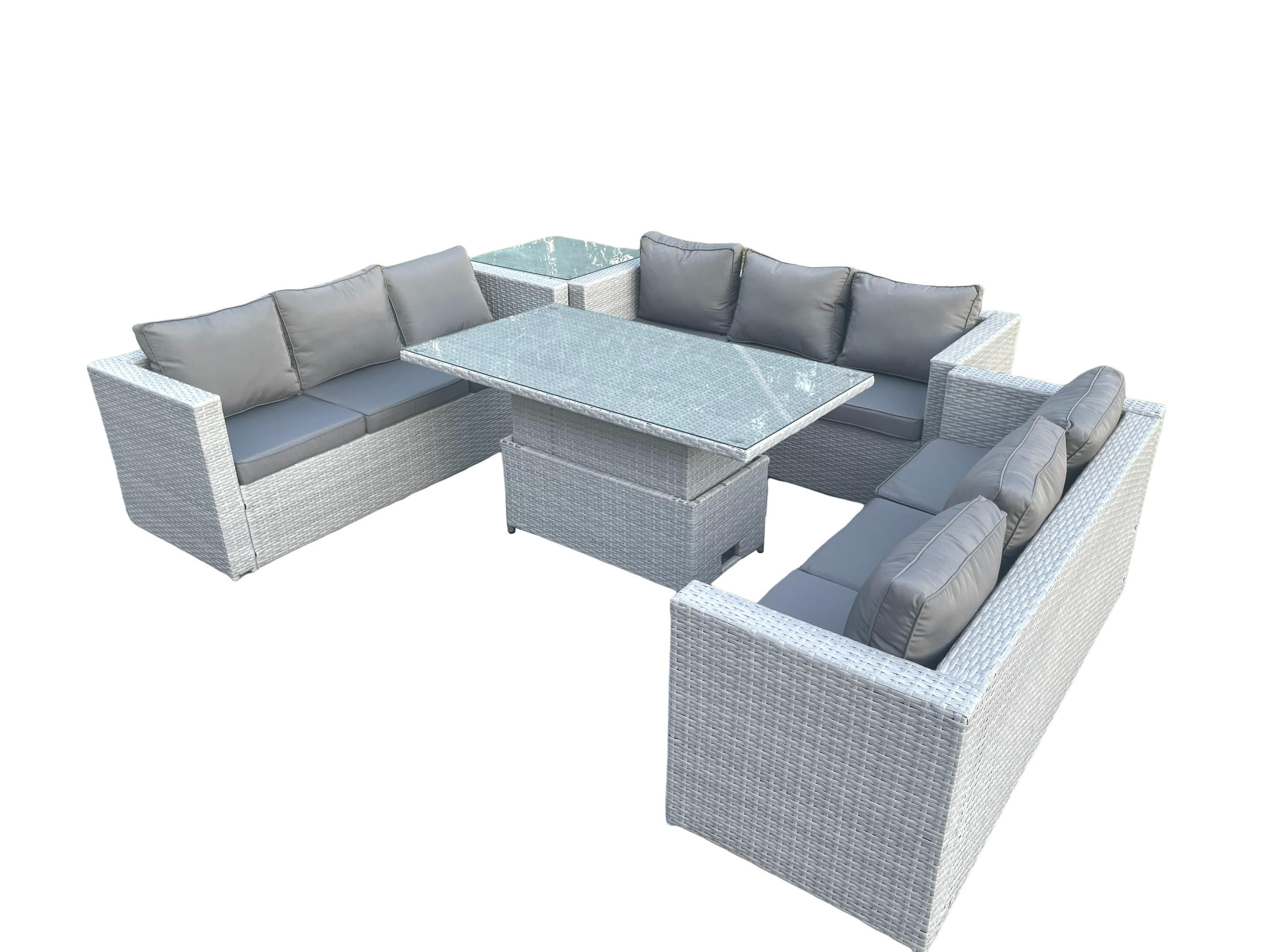 GARTENMÖBEL SET Polyrattan Helles Grau 5-teilige - Hellgrau, Metall - Fimous