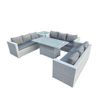 GARTENMÖBEL SET Polyrattan Helles Grau 5-teilige - Hellgrau, Metall - Fimous