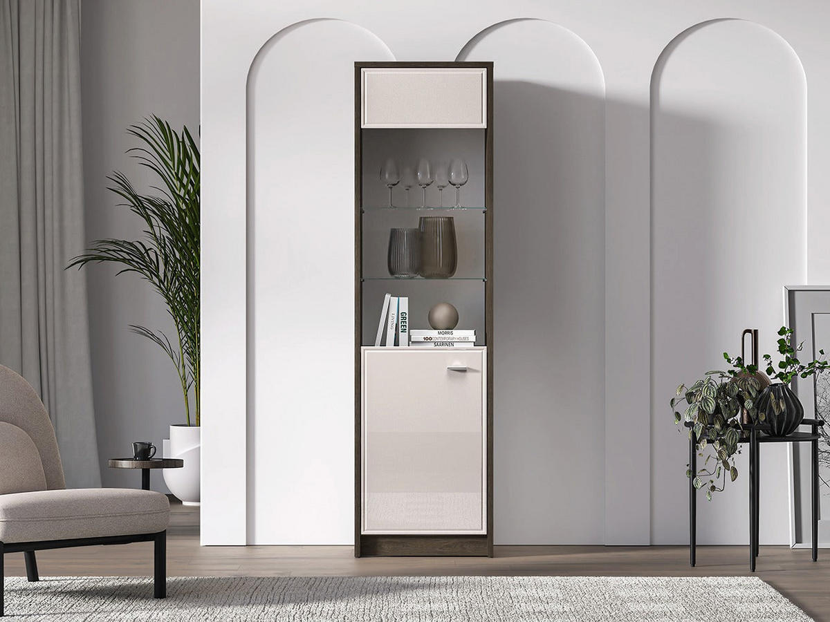VITRINE – 55 cm – Avante – Kaschmir / Eichefarben - Kaschmir/Eichefarben, Holzwerkstoff (55/195/40cm) - hi-markt