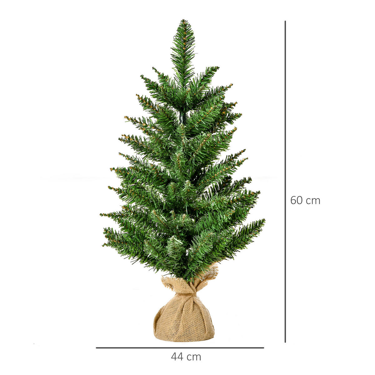 WEIHNACHTSBAUM für Tisch 0,6 m kleiner Christbaum 70 Zweige Leinen PVC Zement - Grün, Kunststoff (60cm) - HOMCOM