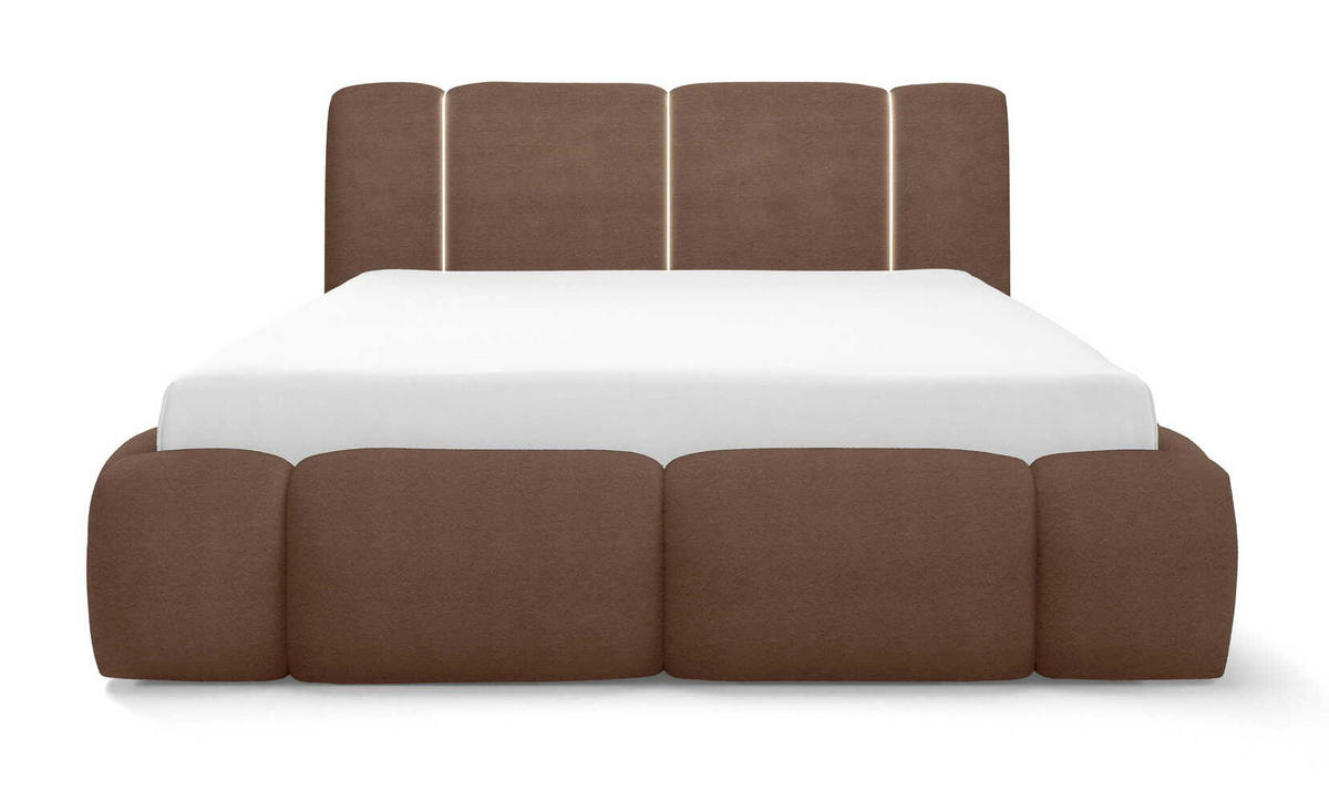 DOPPELBETT 200x200 Avelin mit Bettkasten, LED, Bouclé, Braun - Braun, Holz/Metall (200/200cm) - Emporius