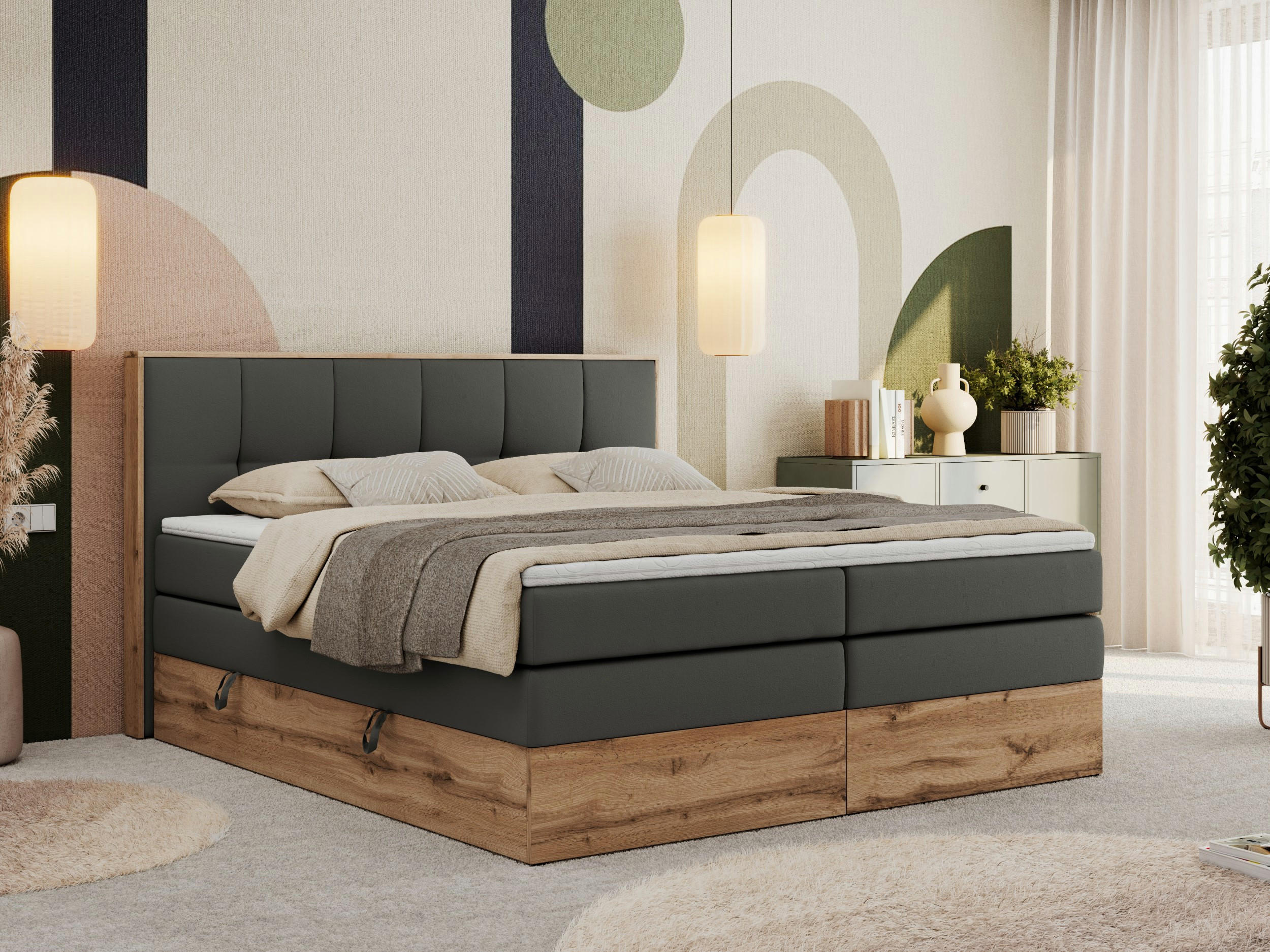 BOXSPRINGBETT ALBERO 1 KING 120/200 Dunkelgrau Kunstleder - H3 - Dunkelgrau, Holz/Textil (120/200cm) - MKS