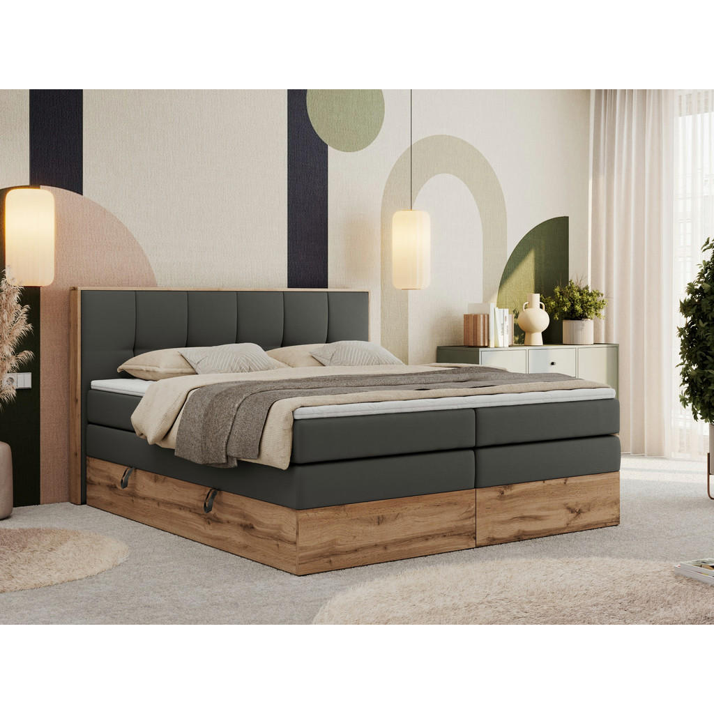 Thumbnail - MKS Boxspringbett, Dunkelgrau, Textil, 2-Sitzer, H4, Rechteckig, 200x200 cm, Oeko-Tex®, Schlafzimmer, Betten, Boxspringb...