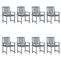 GARTENSTÜHLE mit Kissen 8 Stk. Massivholz Akazie Grau - Grau, Holz (61/92/57cm) - furnicato