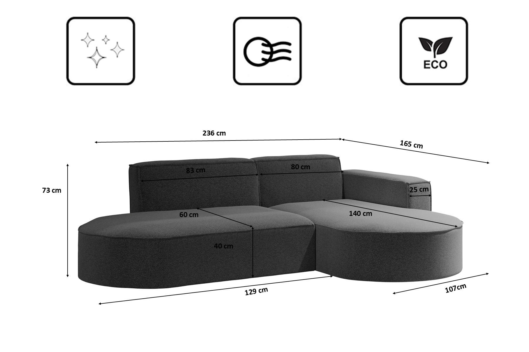 Thumbnail - Kaiser Möbel Ecksofa, Graphit, Textil, einzeln stellbar, L-Form,L-Form, 236x165 cm, Wohnzimmer, Sofas & Couches, Wohnlan...