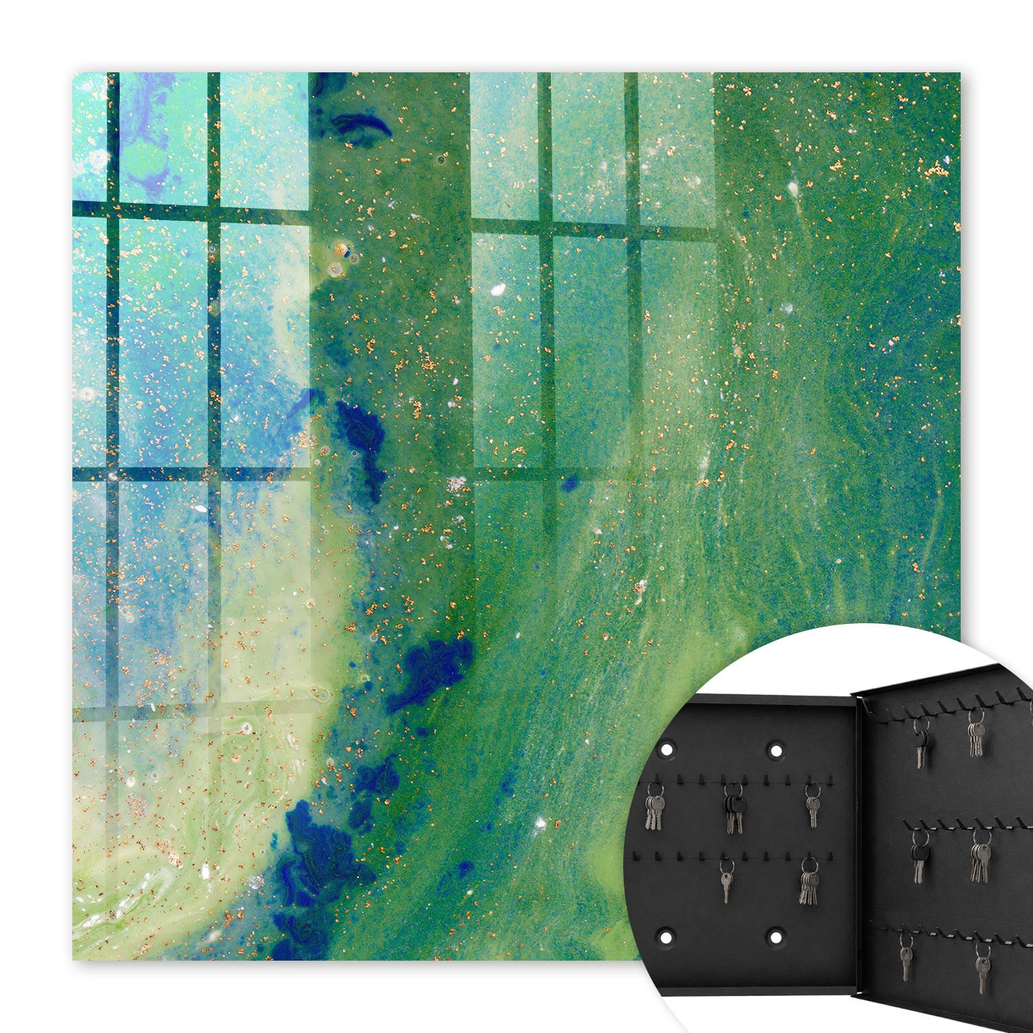 SCHLÜSSELBOX Schwarz 30x30 cm- Türöffnung nach rechts - Abstrakte Natur - Grün, Metall (30/30/5cm) - TULUP