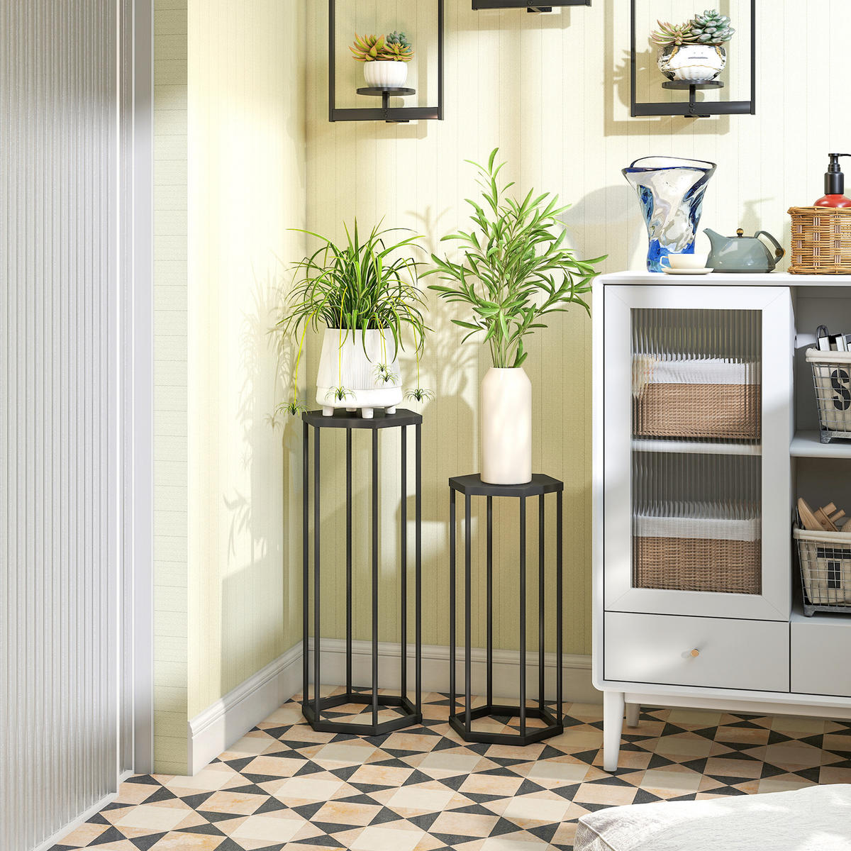 PFLANZSTÄNDER-SET 2 TLG. Metall Schwarz - Schwarz, Metall (75cm) - Outsunny