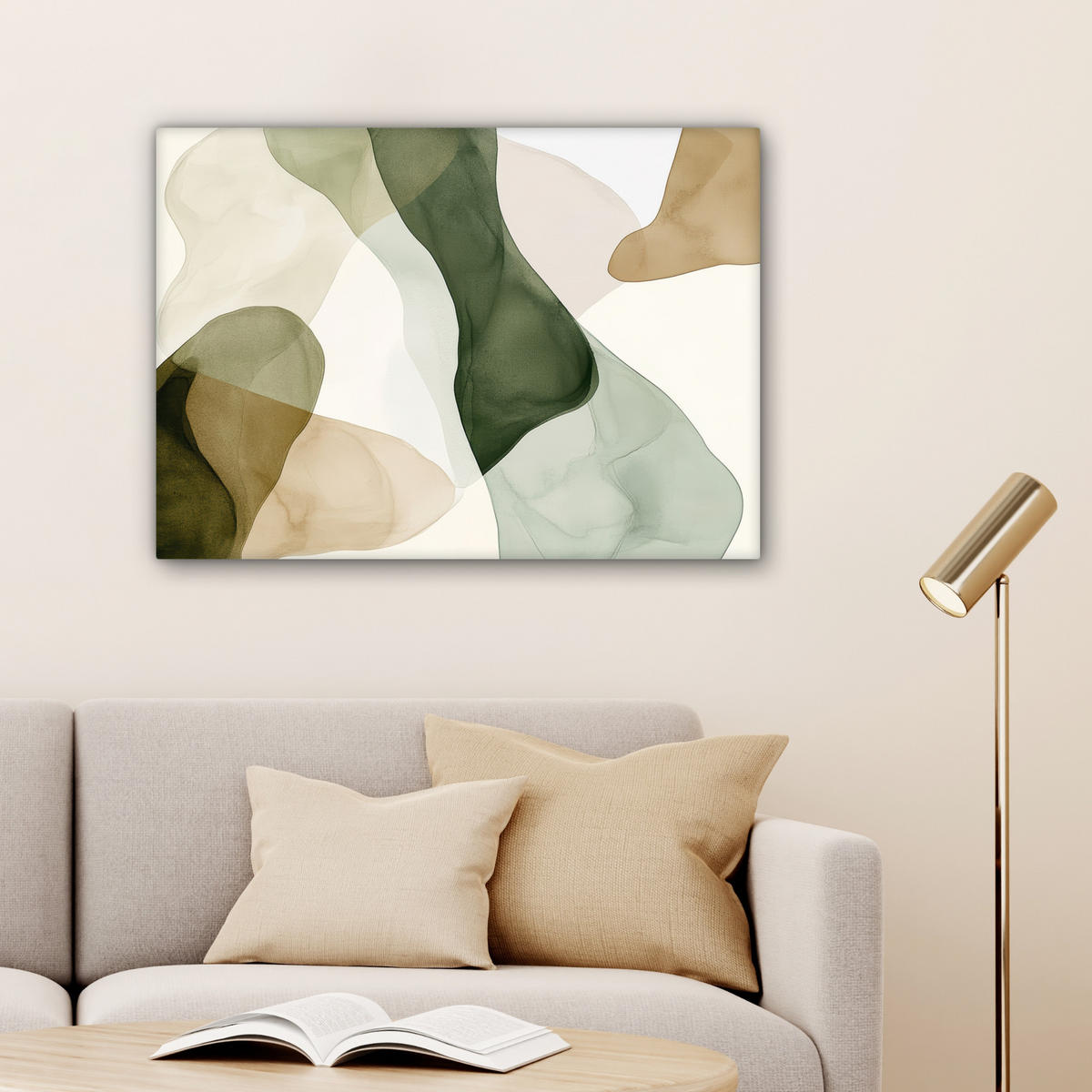 LEINWANDBILD Japandi - Abstrakt - Grün Wandbilder 80x60 cm - Salbeigrün, Textil (80/60cm) - MuchoWow