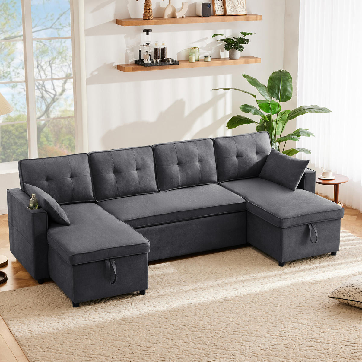 SCHLAFSOFA 270/130/86 cm in Grau – ausziehbar mit Stauraum - Grau, Textil (130/86/270cm) - BEAOK