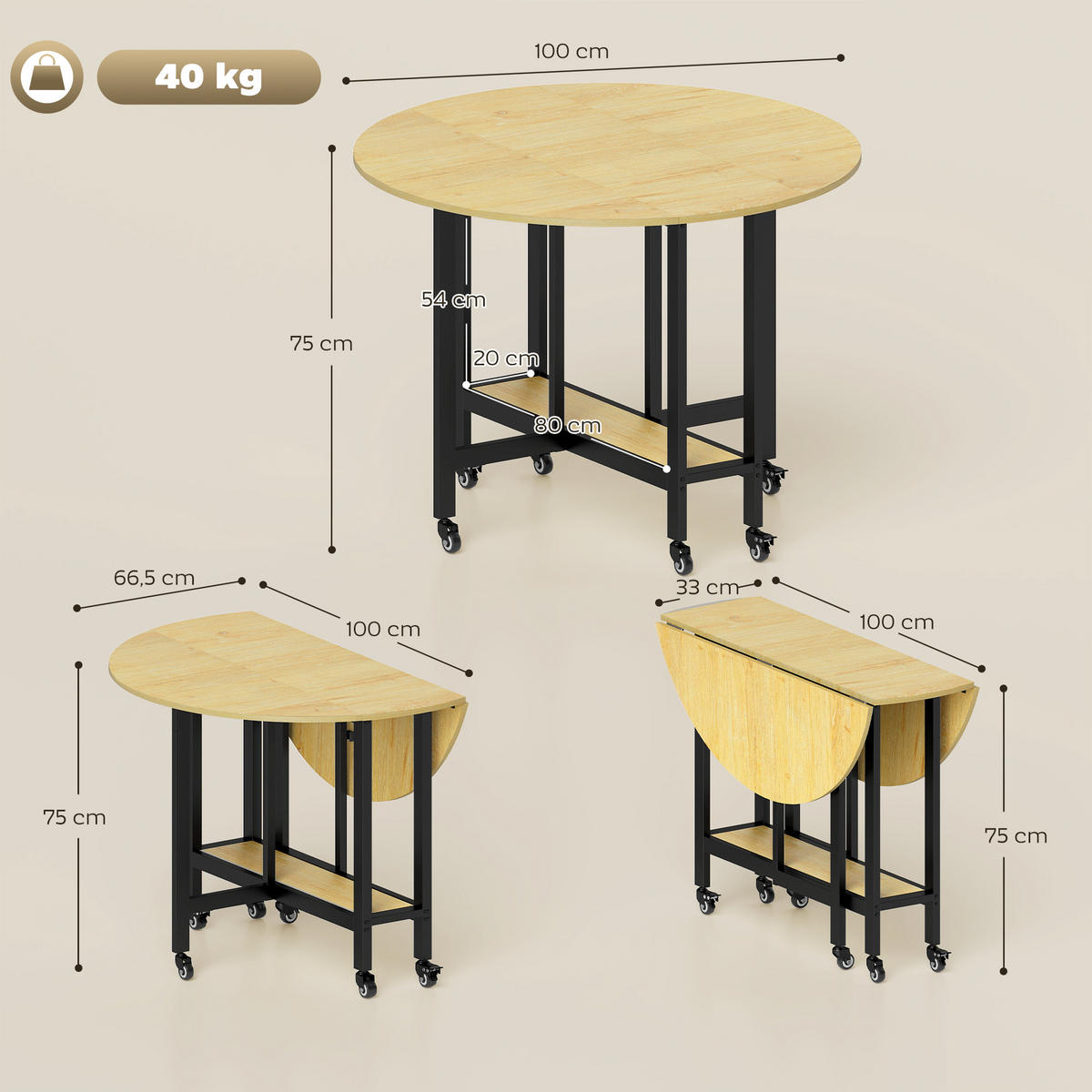 ESSTISCH Eiche 1 Stück - Beige, Naturmaterialien (100/100/75cm) - GiPP