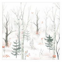 FOTOTAPETE Birkenwald mit Mohnblumen 192/192 cm - Eichefarben, Papier (192/192cm) - Bilderwelten